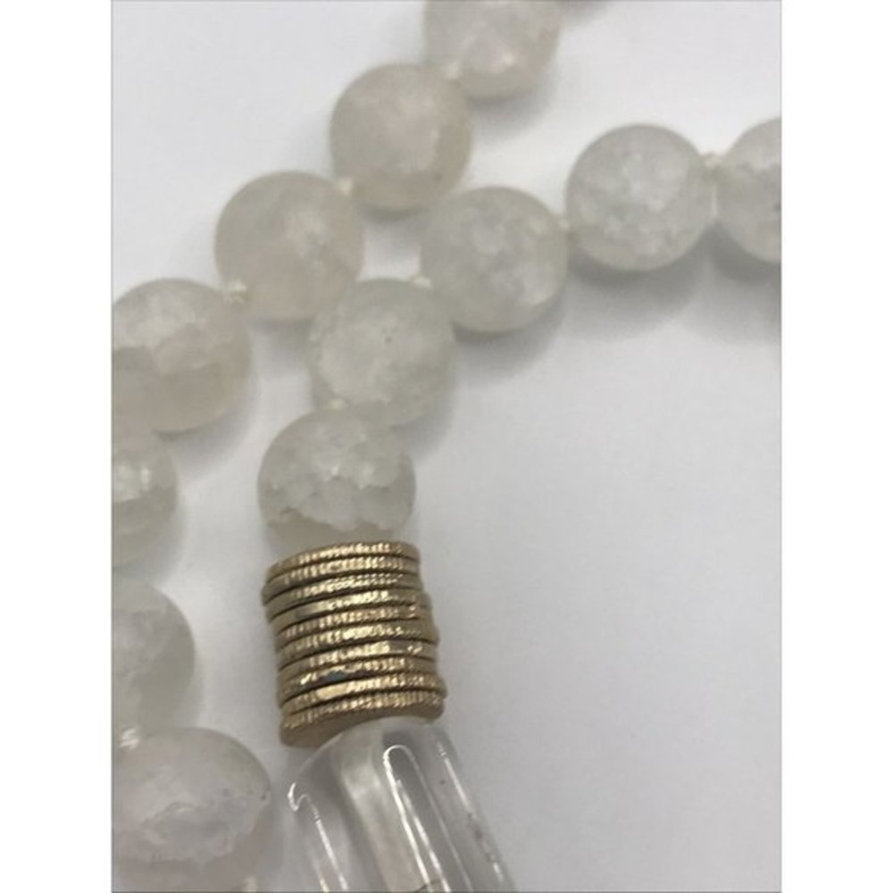 AKOLA Crackle Gold Plated Disc Frosted Knotted NWT 38" Long Necklace Beads white - Picture 6 of 11